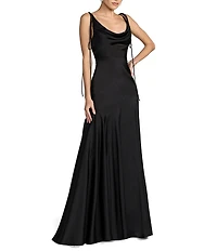 Mac Duggal Charmeuse Cowl Gown With Thin Bow Straps