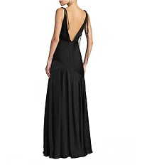 Mac Duggal Charmeuse Cowl Gown With Thin Bow Straps