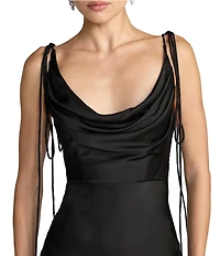Mac Duggal Charmeuse Cowl Gown With Thin Bow Straps