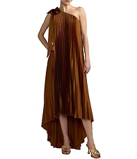 Mac Duggal Charmeuse One Shoulder Kaftan High Low Gown