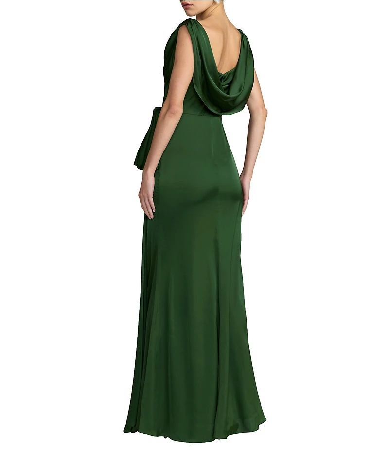 Mac Duggal Charmeuse Sleeveless Cowl Neck Gown With Bow