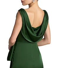 Mac Duggal Charmeuse Sleeveless Cowl Neck Gown With Bow