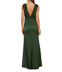 Mac Duggal Charmeuse V Neck Sleeveless Gown With 3D Flower