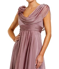 Mac Duggal Chiffon Cowl Neck Long Dress With 3D Flowers
