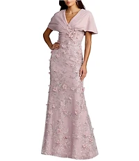 Mac Duggal Chiffon Faux Wrap Dress Beaded Skirt Column Gown