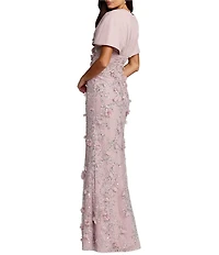 Mac Duggal Chiffon Faux Wrap Dress Beaded Skirt Column Gown