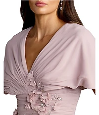 Mac Duggal Chiffon Faux Wrap Dress Beaded Skirt Column Gown