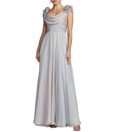 Mac Duggal Chiffon Floral Detail Beaded Gown