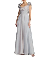 Mac Duggal Chiffon Floral Detail Beaded Gown