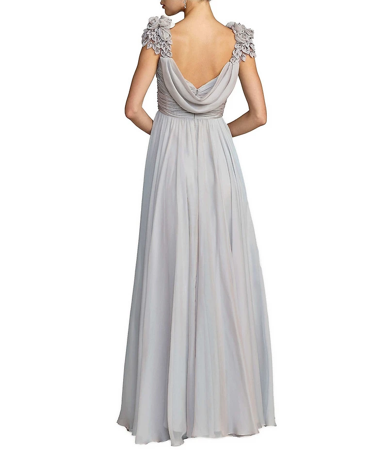 Mac Duggal Chiffon Floral Detail Beaded Gown