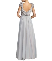 Mac Duggal Chiffon Floral Detail Beaded Gown
