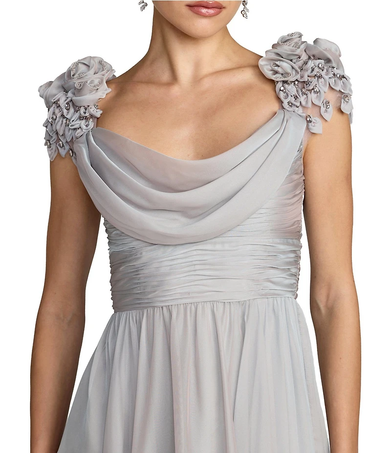 Mac Duggal Chiffon Floral Detail Beaded Gown
