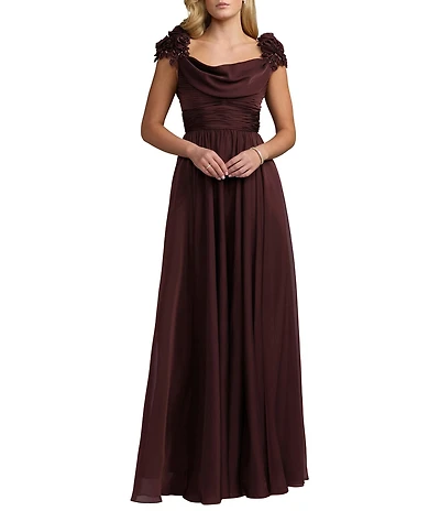 Mac Duggal Chiffon Floral Detail Beaded Gown