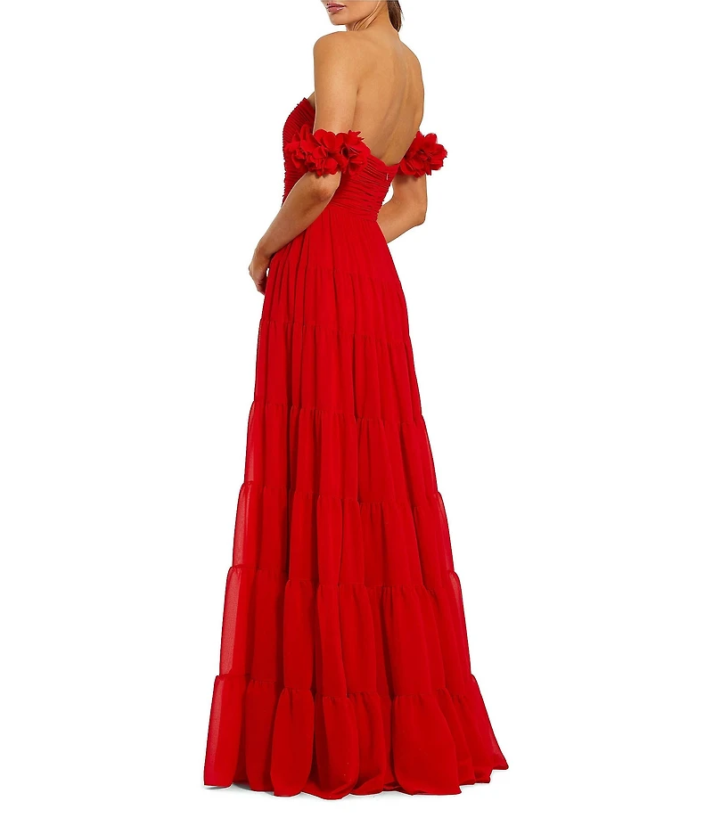 Mac Duggal Chiffon Off The Shoulder Gown With 3D Flowers