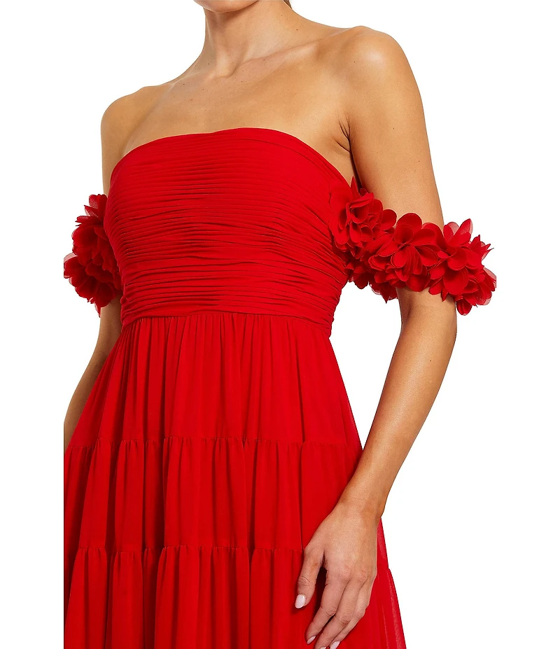Mac Duggal Chiffon Off The Shoulder Gown With 3D Flowers