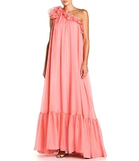 Mac Duggal Chiffon One Shoulder Ruffle Gown With Rose