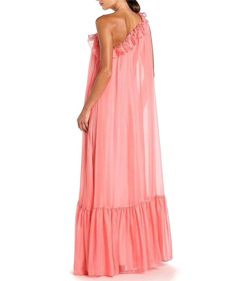Mac Duggal Chiffon One Shoulder Ruffle Gown With Rose
