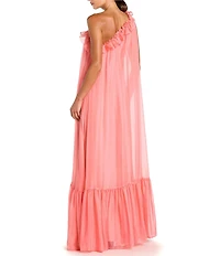 Mac Duggal Chiffon One Shoulder Ruffle Gown With Rose