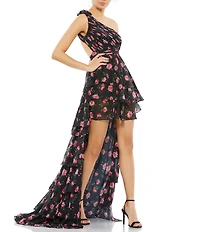 Mac Duggal Chiffon One Shoulder Ruffled High Low Gown