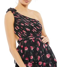 Mac Duggal Chiffon One Shoulder Ruffled High Low Gown