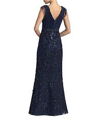 Mac Duggal Chiffon V-Neck Embroidered Gown