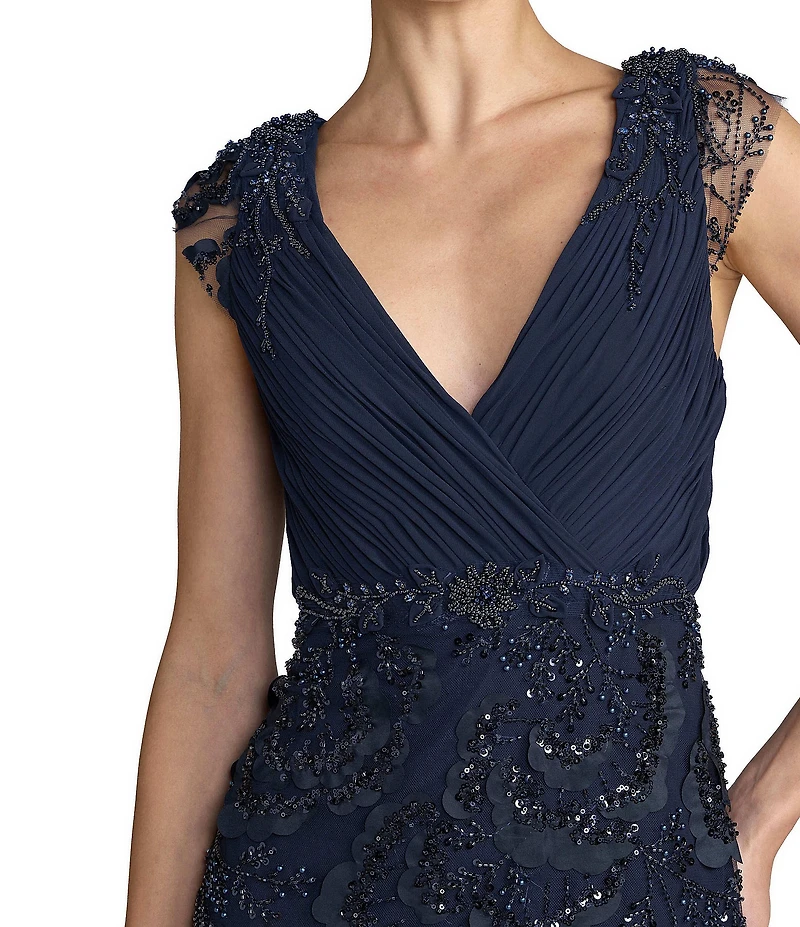 Mac Duggal Chiffon V-Neck Embroidered Gown