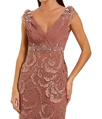 Mac Duggal Chiffon V-Neck Embroidered Gown