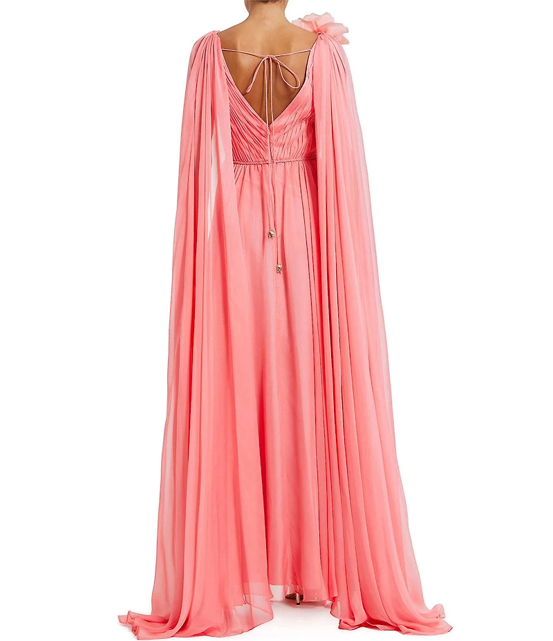 Mac Duggal Chiffon V Neck Shoulder Cape Gown