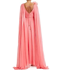 Mac Duggal Chiffon V Neck Shoulder Cape Gown