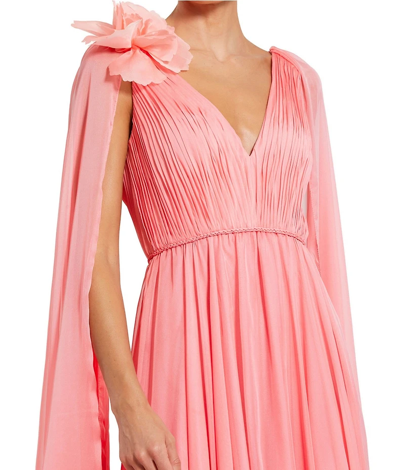 Mac Duggal Chiffon V Neck Shoulder Cape Gown