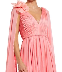 Mac Duggal Chiffon V Neck Shoulder Cape Gown