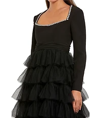 Mac Duggal Crepe And Tulle Long Sleeve Midi Dress