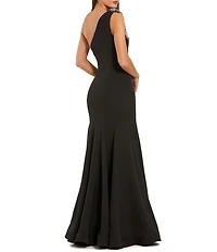 Mac Duggal Crepe Beaded Embellished One Shoulder Mermaid Gown
