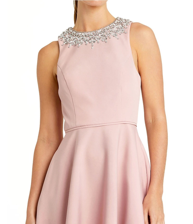 Mac Duggal Crepe Beaded High Neck Sleeveless High-Low Ball Gown