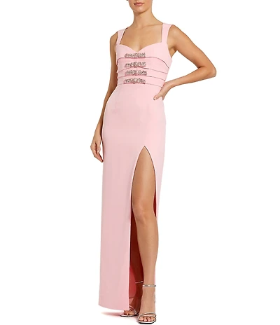 Mac Duggal Crepe Embellished Bow Detail Sleeveless Gown