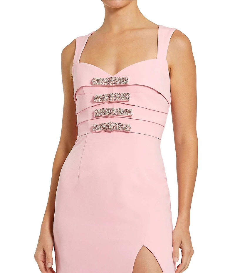 Mac Duggal Crepe Embellished Bow Detail Sleeveless Gown