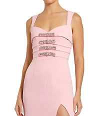 Mac Duggal Crepe Embellished Bow Detail Sleeveless Gown