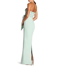 Mac Duggal Crepe Embellished Bustier Bow Strapless Long Gown