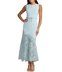 Mac Duggal Crepe Embroidered Hem Sleeveless Midi Dress