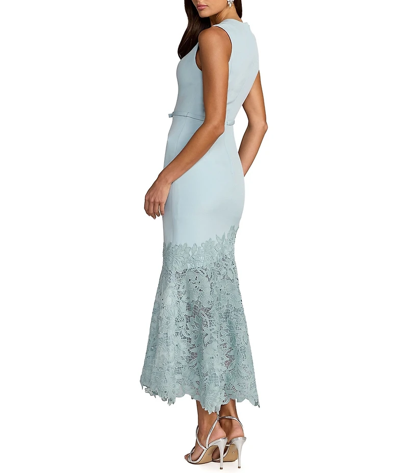 Mac Duggal Crepe Embroidered Hem Sleeveless Midi Dress