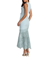 Mac Duggal Crepe Embroidered Hem Sleeveless Midi Dress