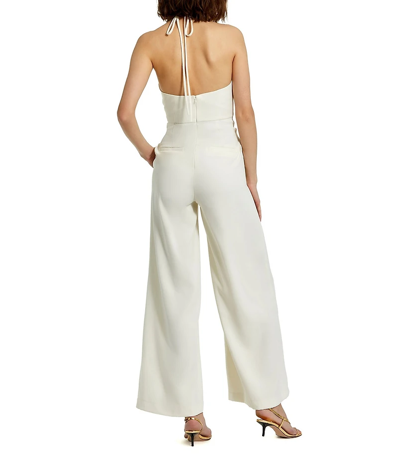 Mac Duggal Crepe Halter Neck With Flower Wide-Leg Jumpsuit