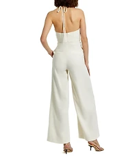 Mac Duggal Crepe Halter Neck With Flower Wide-Leg Jumpsuit