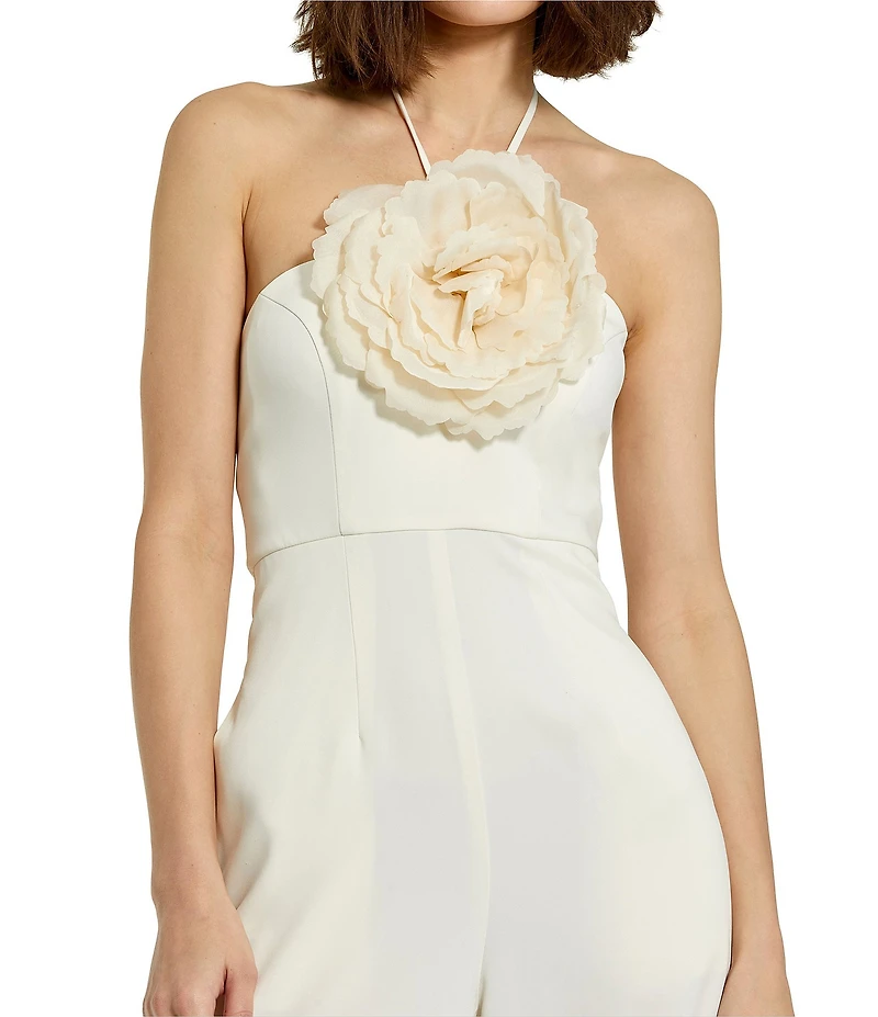 Mac Duggal Crepe Halter Neck With Flower Wide-Leg Jumpsuit