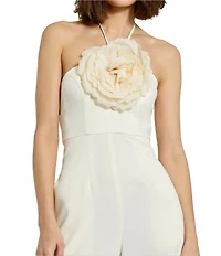 Mac Duggal Crepe Halter Neck With Flower Wide-Leg Jumpsuit