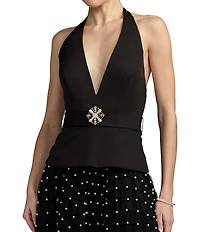Mac Duggal Crepe Halter Top With Tulle Pearl Skirt Gown