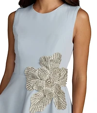 Mac Duggal Crepe High Neck Sleeveless Rhinestone Flower Mini Dress