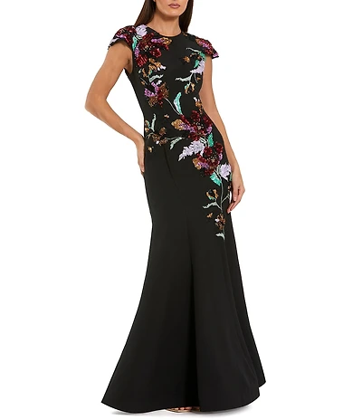 Mac Duggal Crepe With Floral Embroidery Mermaid Gown