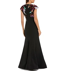 Mac Duggal Crepe With Floral Embroidery Mermaid Gown