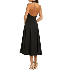 Mac Duggal Crepe Notch Lapel Halter Neck Sleeveless Button Front Blazer Dress